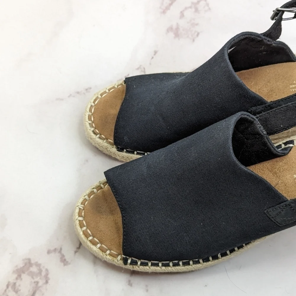 Toms Wedge Women 11 Espadrille Black Platform Slingback Shoe Sandal Open Monica